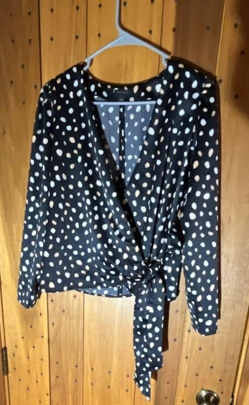 Ann Taylor Black and White Polka Dot Wrap Blouse